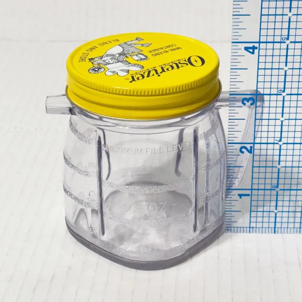 4 Vtg Osterizer Blend &  Store Mini Container / Jar 8oz Yellow Metal Lid Clean!